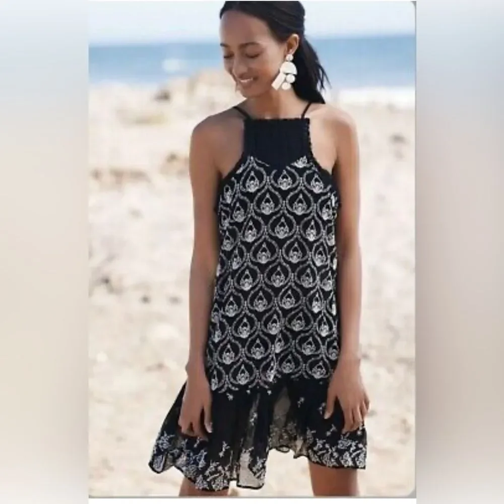 Anthropology size XS black spaghetti strap for ruffle hem dress